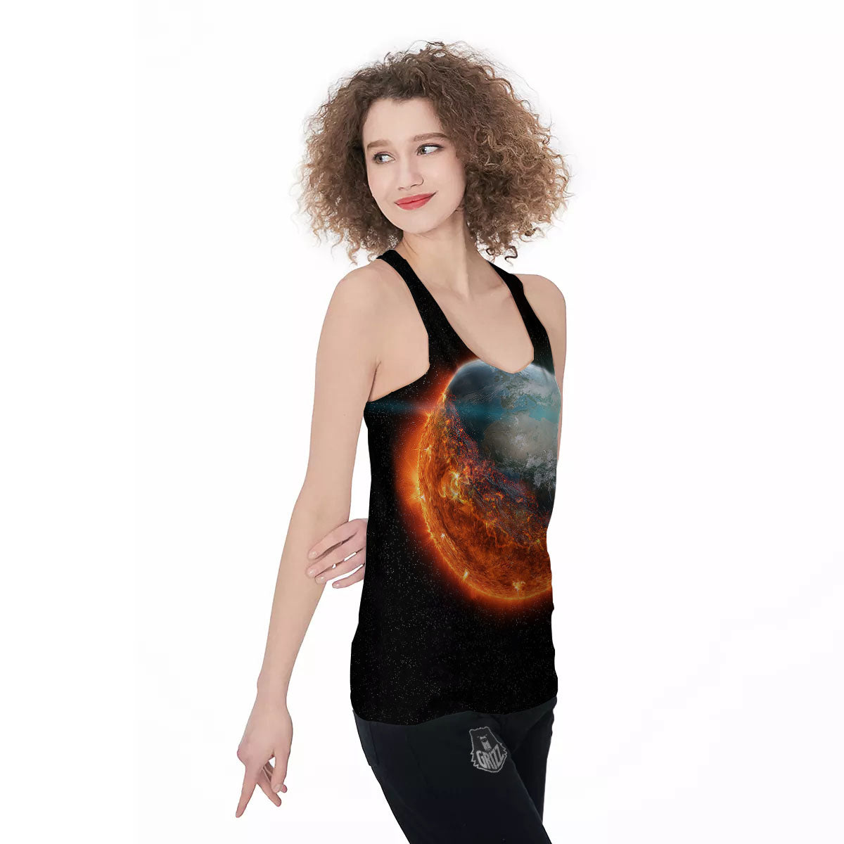 Burning Planet Print Women's Racerback Tank Top-grizzshop