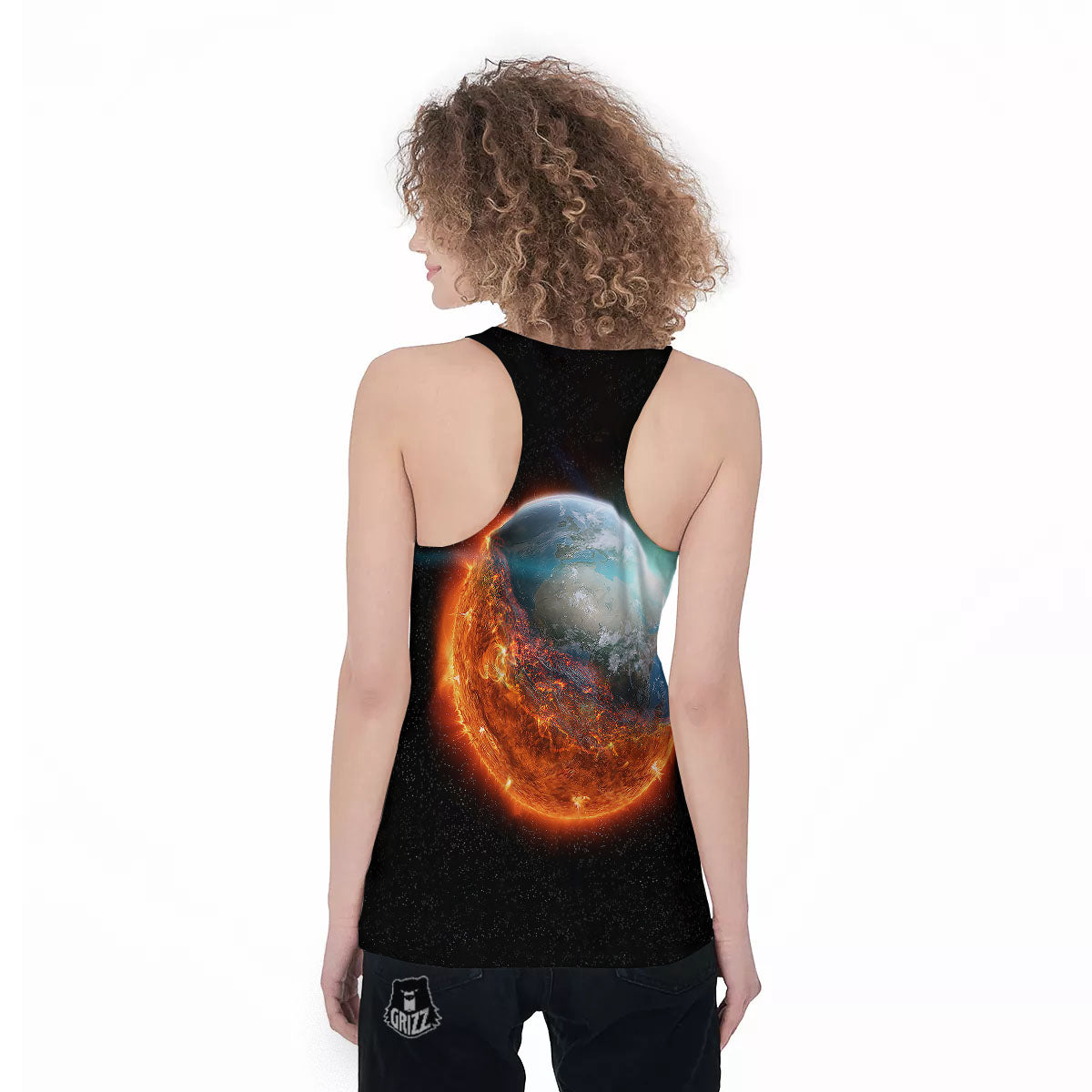 Burning Planet Print Women's Racerback Tank Top-grizzshop