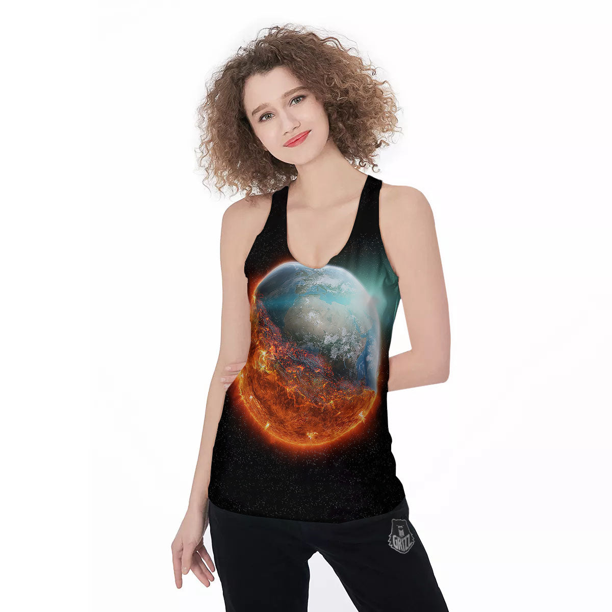 Burning Planet Print Women's Racerback Tank Top-grizzshop