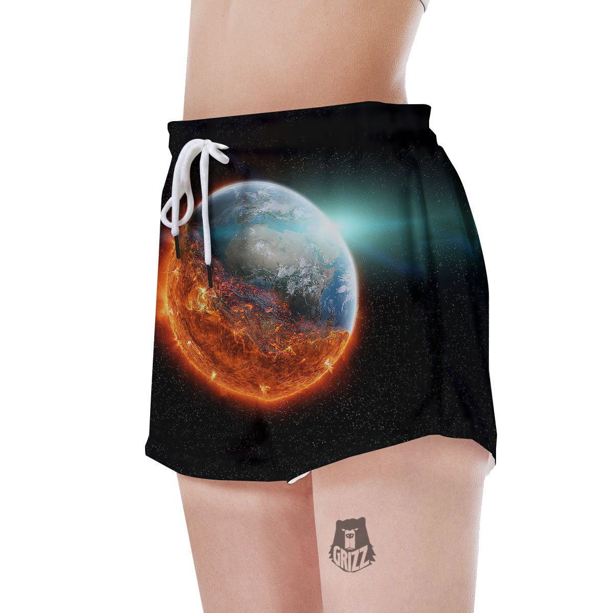 Burning Planet Print Women's Shorts-grizzshop