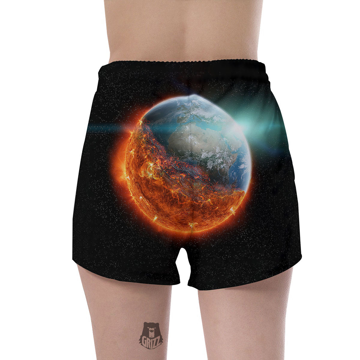 Burning Planet Print Women's Shorts-grizzshop