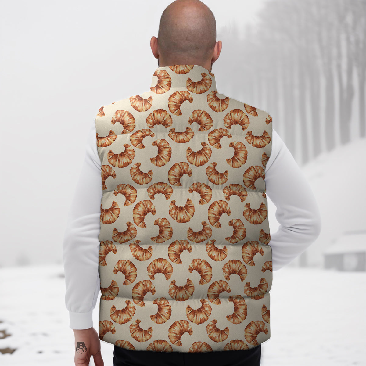 Bus School Pattern Print Down Vest-grizzshop