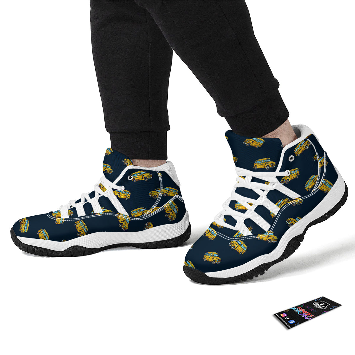 Bus School Pattern Print White Bball Shoes-grizzshop