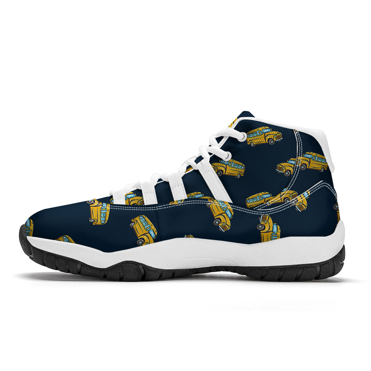 Bus School Pattern Print White Bball Shoes-grizzshop