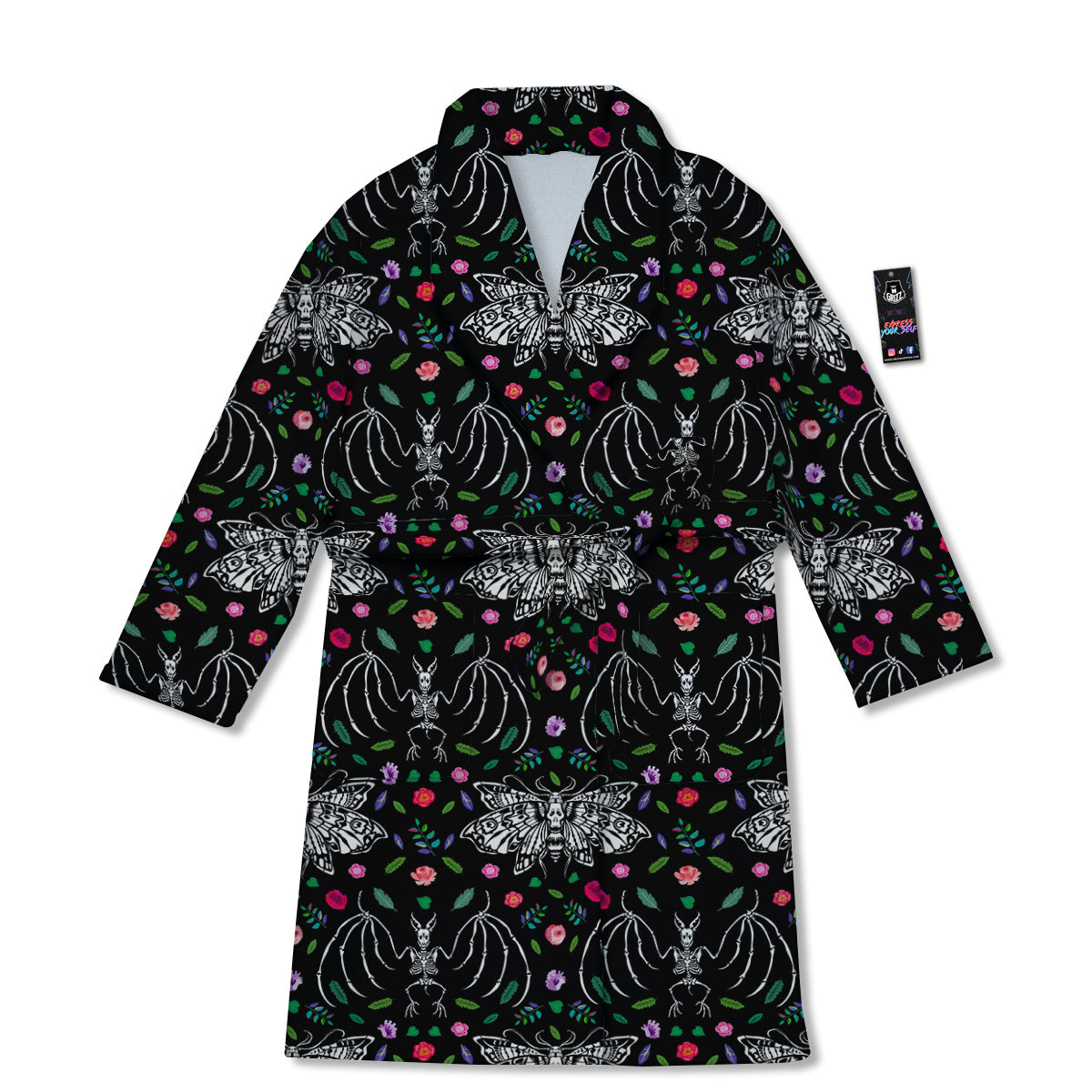 Butterflies And Skeletons of Bats Print Pattern Bathrobe-grizzshop