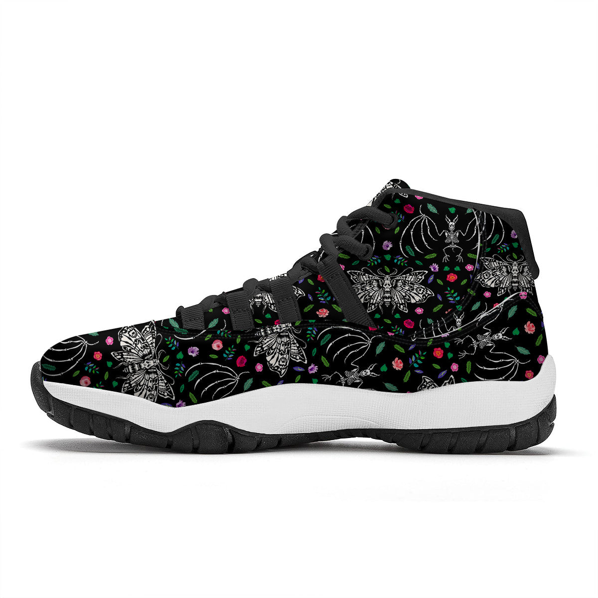Butterflies And Skeletons of Bats Print Pattern Black Bball Shoes-grizzshop