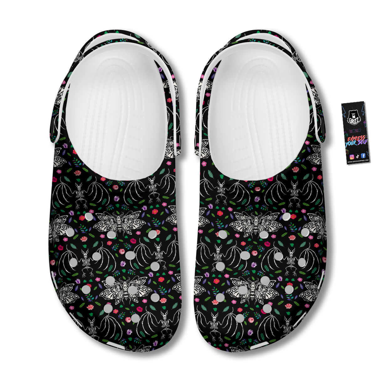 Butterflies And Skeletons of Bats Print Pattern Clog-grizzshop