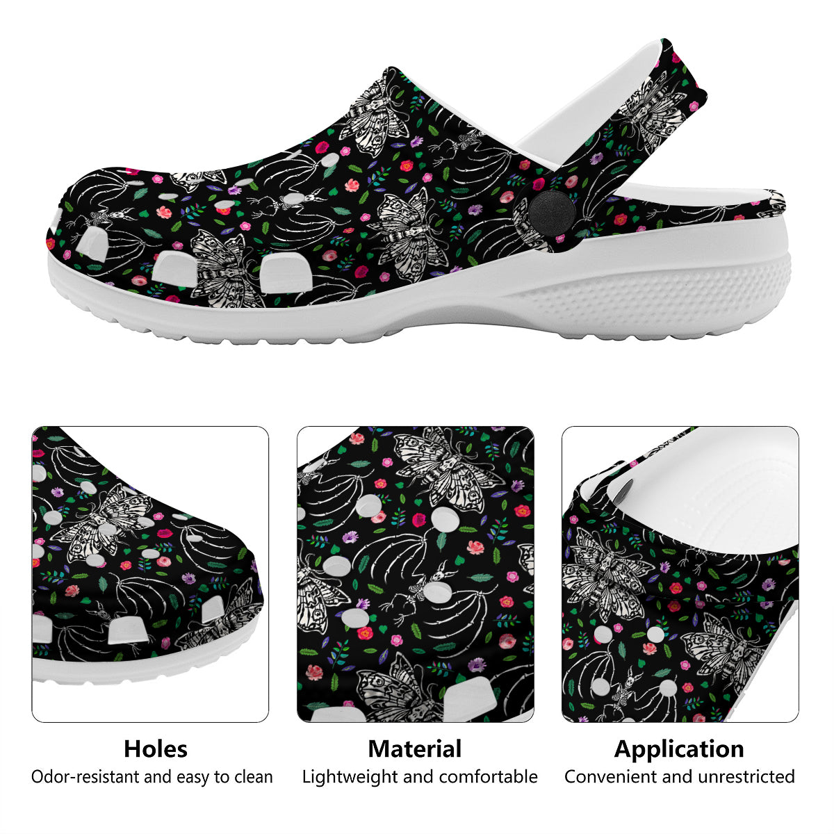 Butterflies And Skeletons of Bats Print Pattern Clog-grizzshop