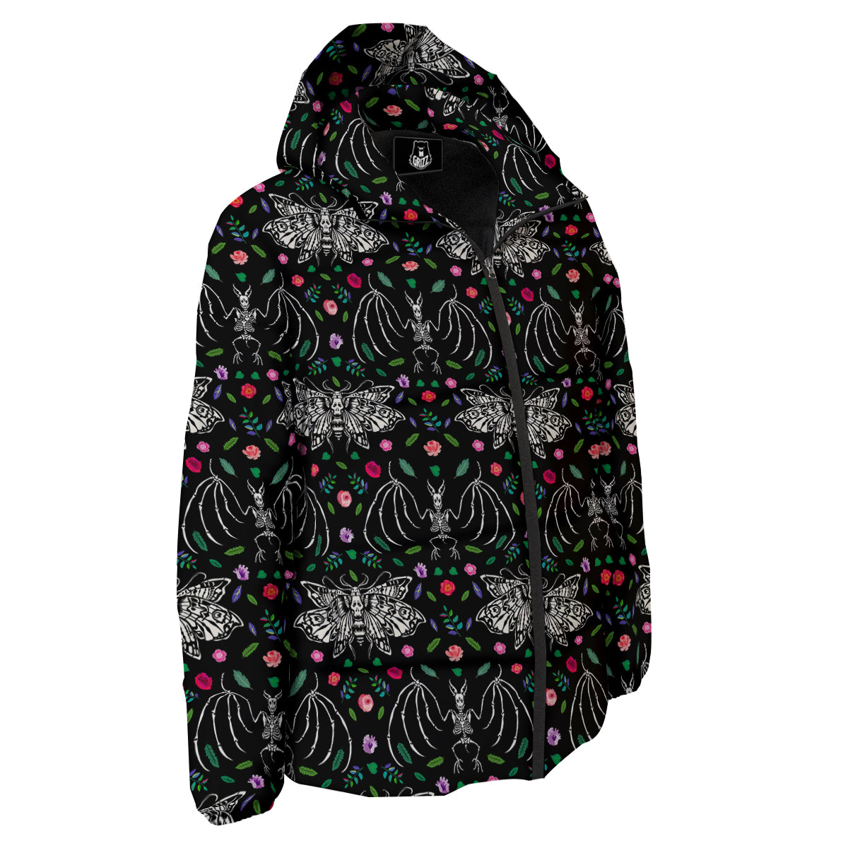 Butterflies And Skeletons of Bats Print Pattern Down Jacket-grizzshop