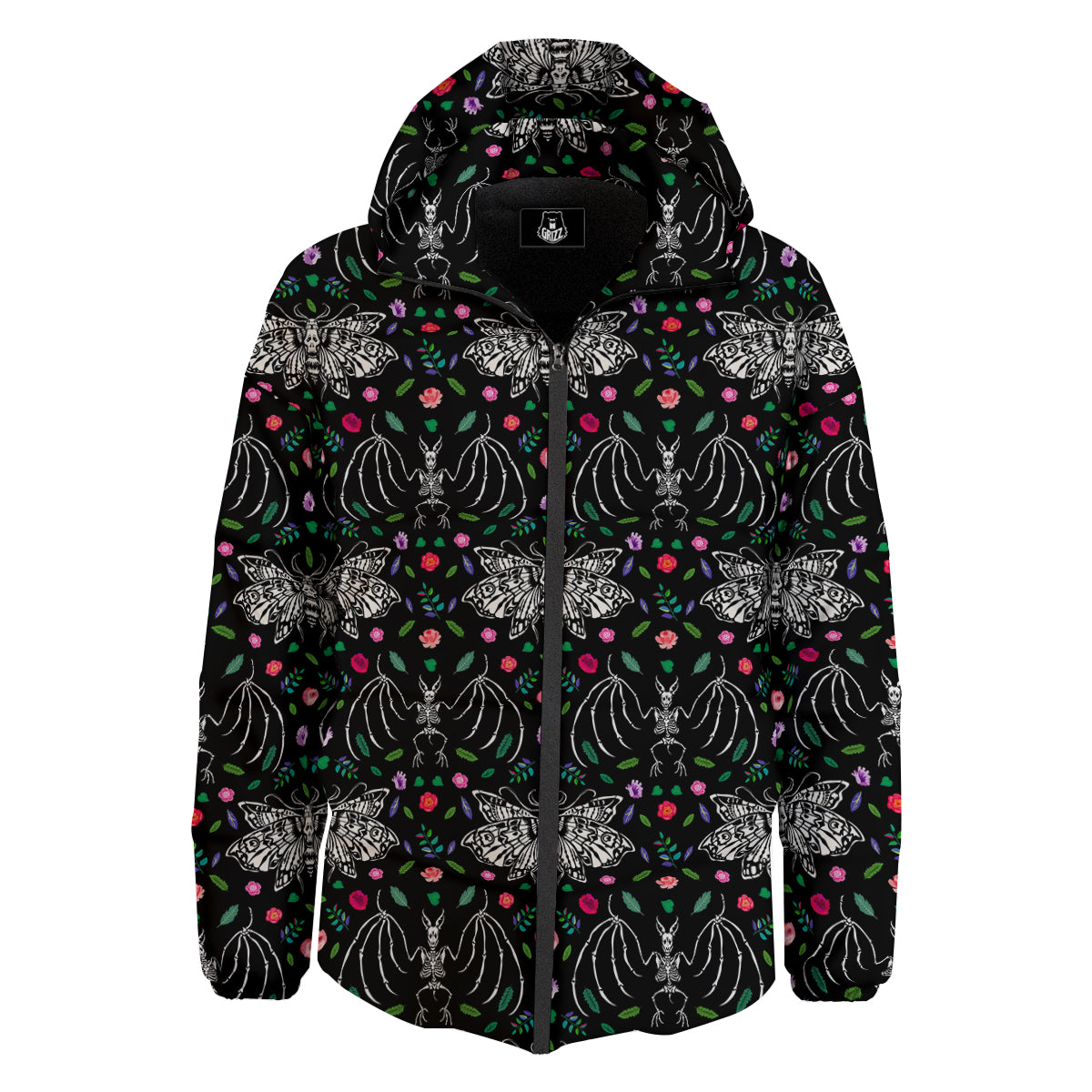 Butterflies And Skeletons of Bats Print Pattern Down Jacket-grizzshop