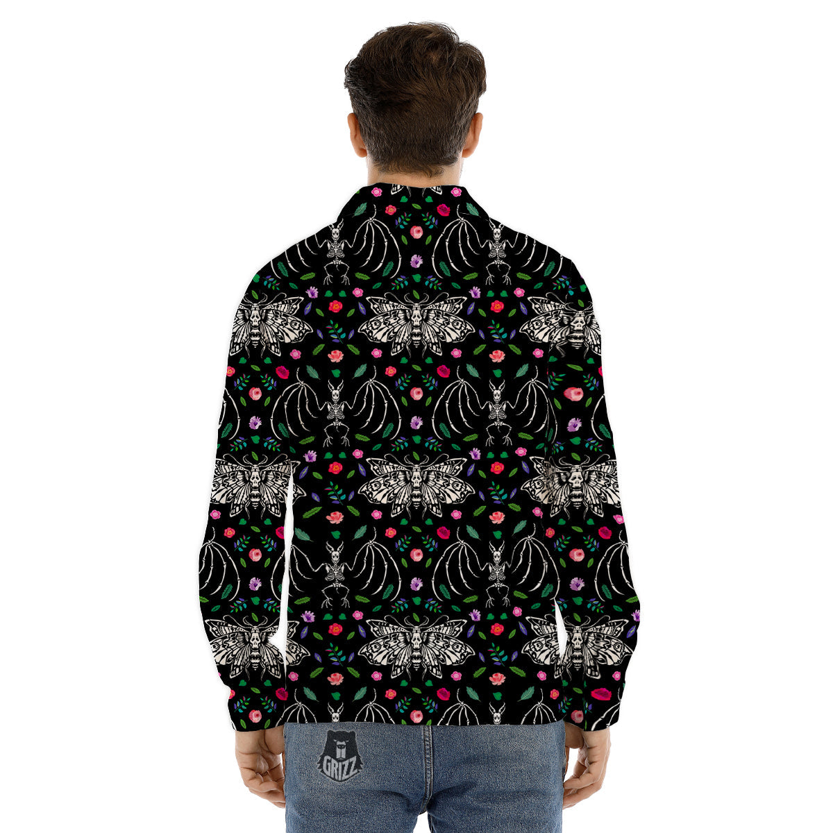 Butterflies And Skeletons of Bats Print Pattern Men's Dress Shirts-grizzshop