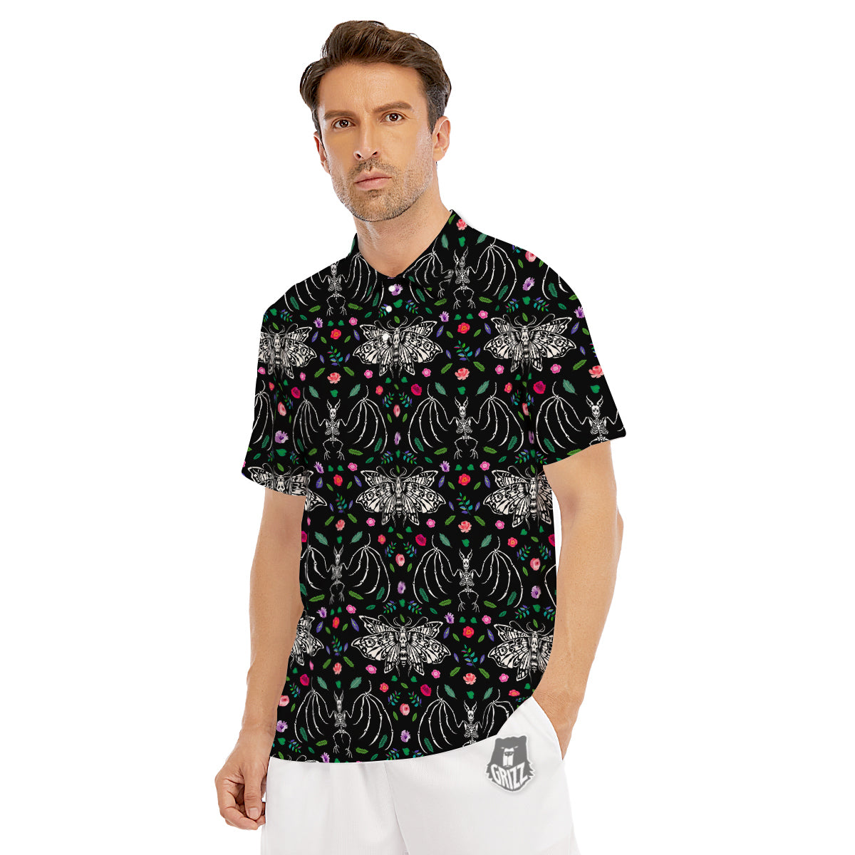 Butterflies And Skeletons of Bats Print Pattern Men's Golf Shirts-grizzshop