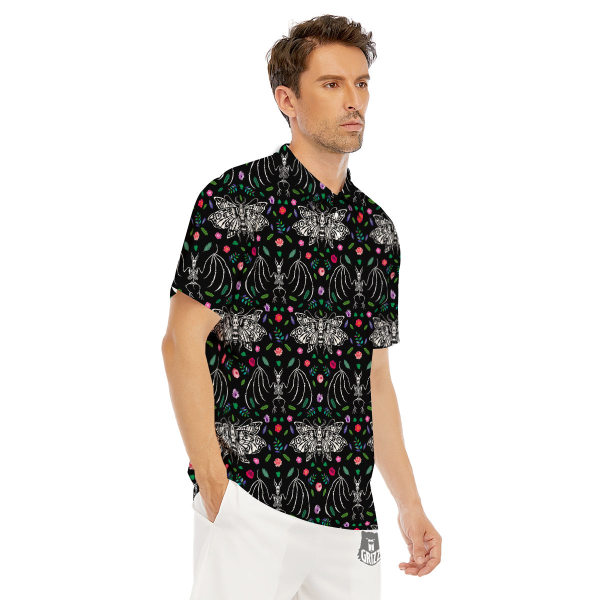 Butterflies And Skeletons of Bats Print Pattern Men's Golf Shirts-grizzshop