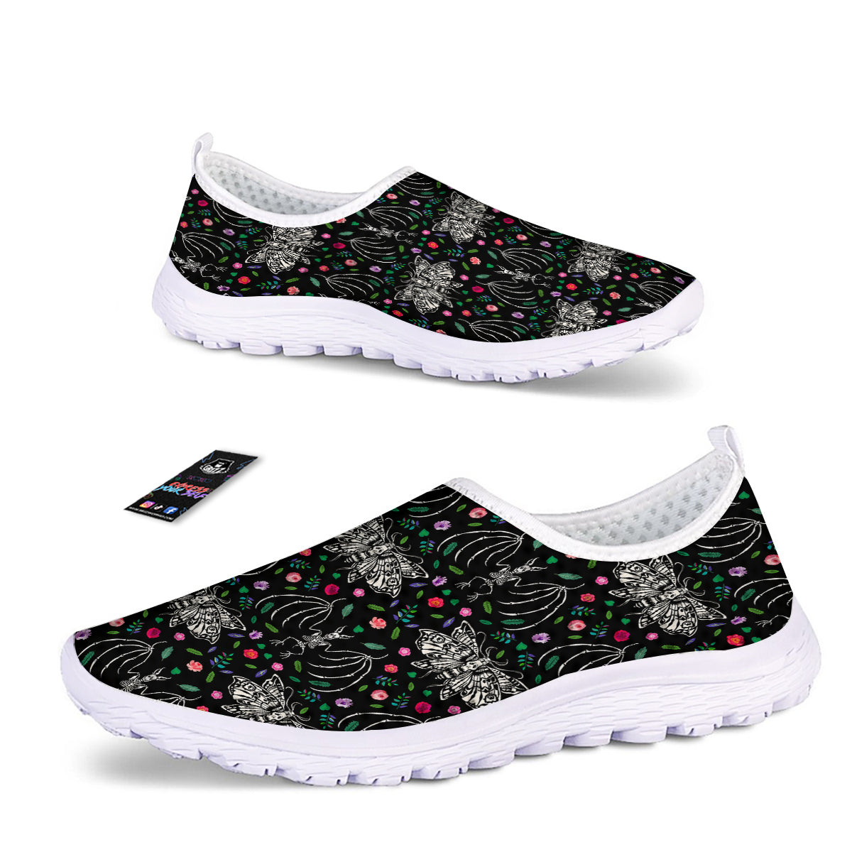 Butterflies And Skeletons of Bats Print Pattern Nurse Shoes-grizzshop