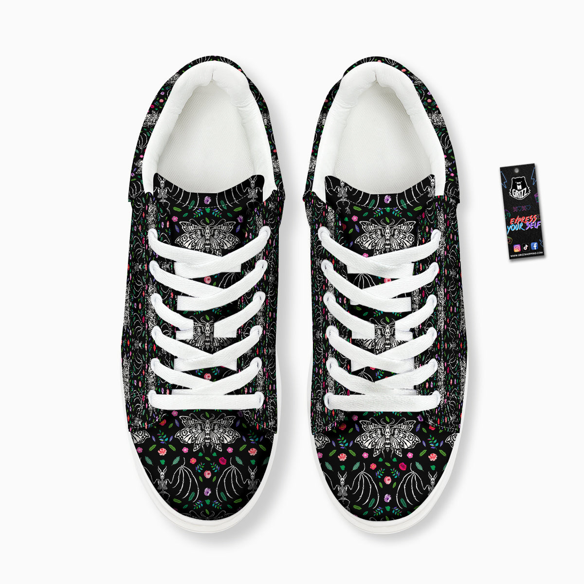 Butterflies And Skeletons of Bats Print Pattern Platform Shoes-grizzshop