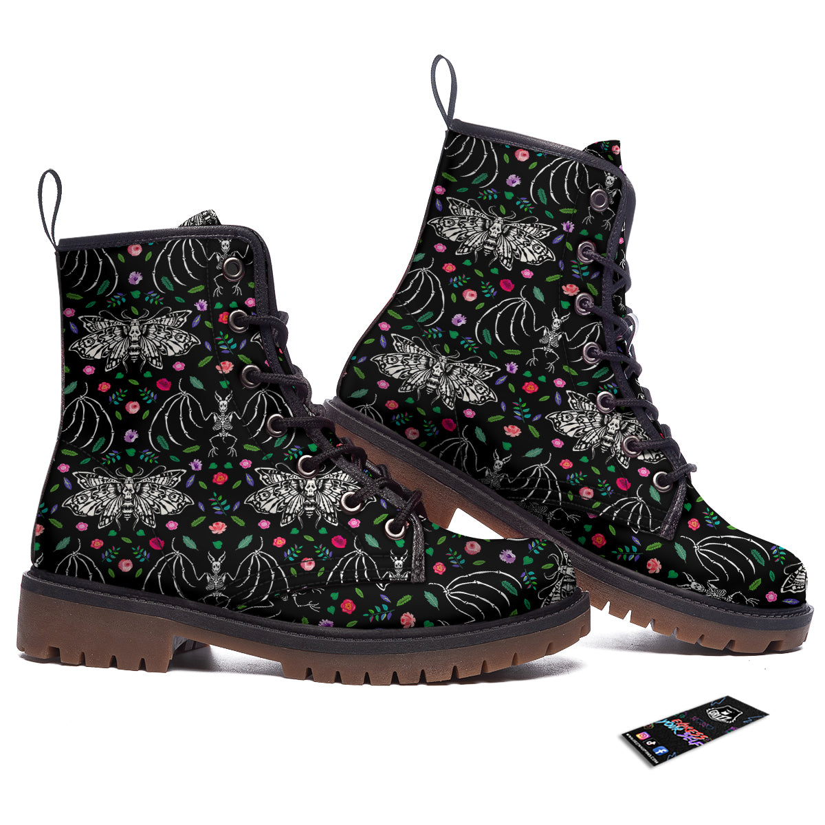 Butterflies And Skeletons of Bats Print Pattern Work Boots-grizzshop