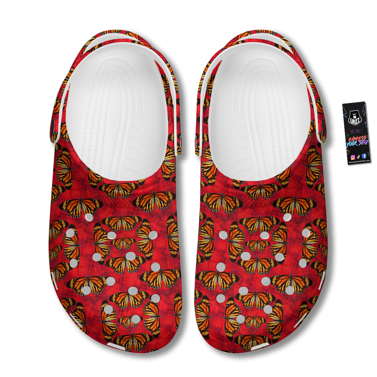 Butterflies Monarch Orange Print Pattern Clog-grizzshop