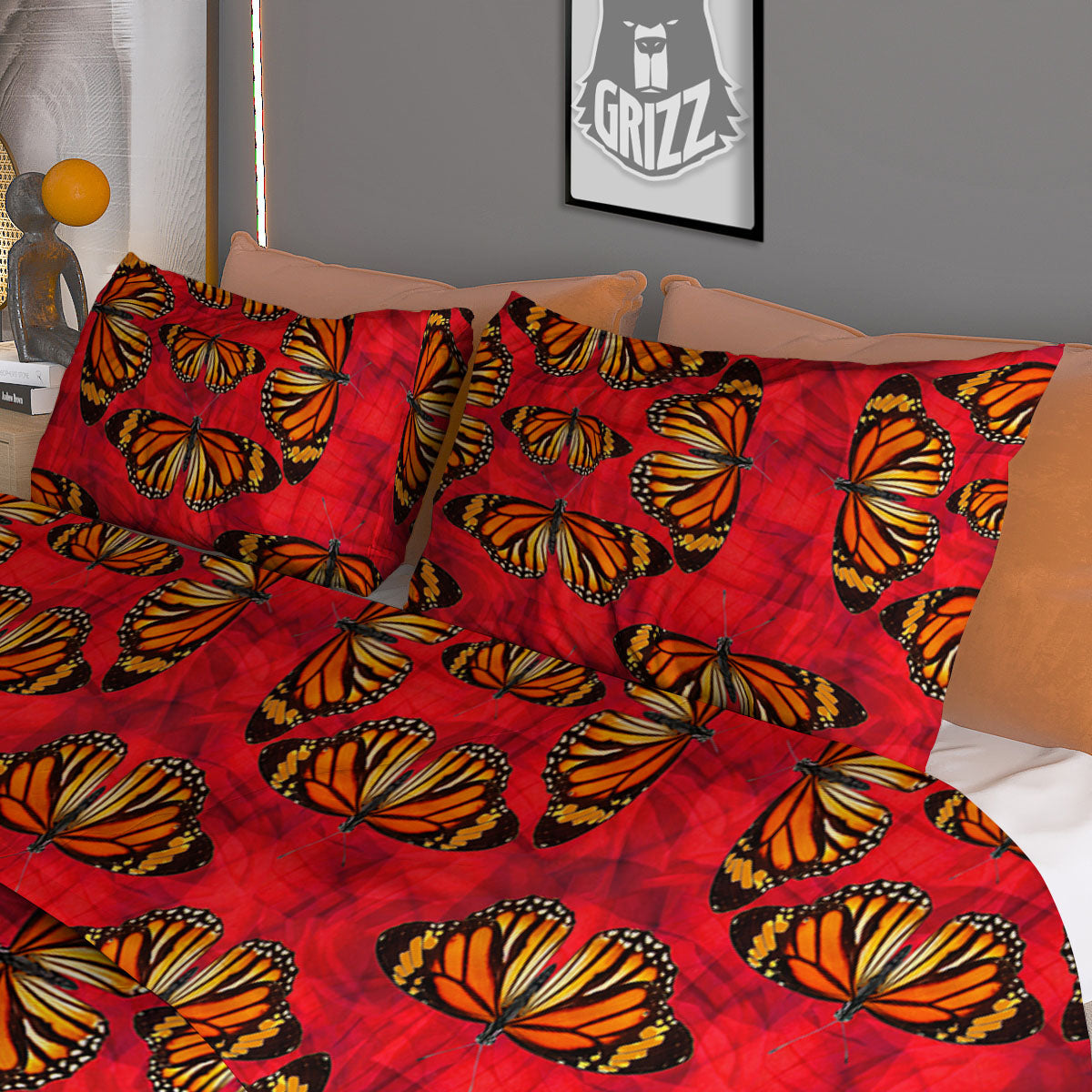 Butterflies Monarch Orange Print Pattern Duvet Cover Bedding Set