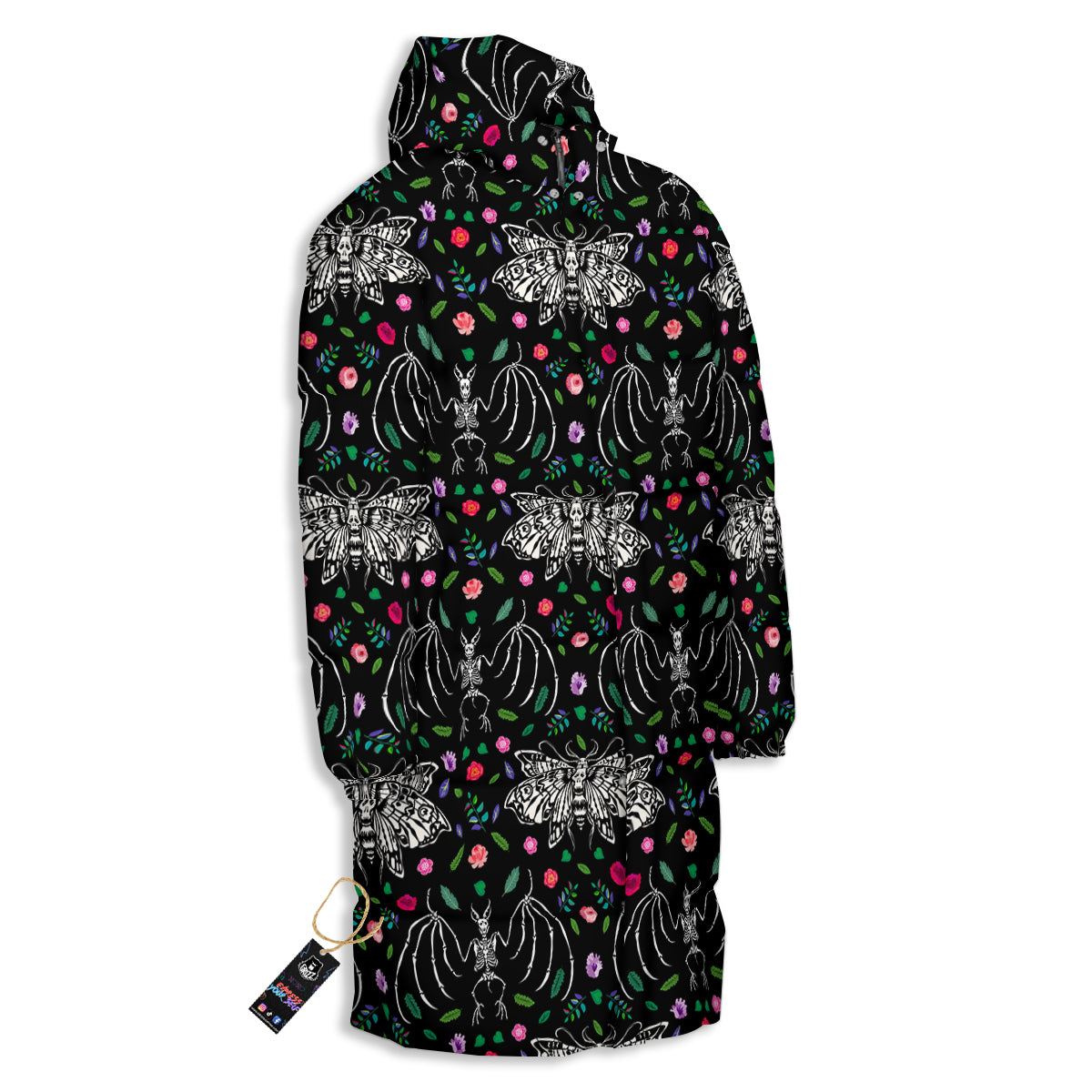 Butterflies And Skeletons of Bats Print Pattern Long Down Jacket
