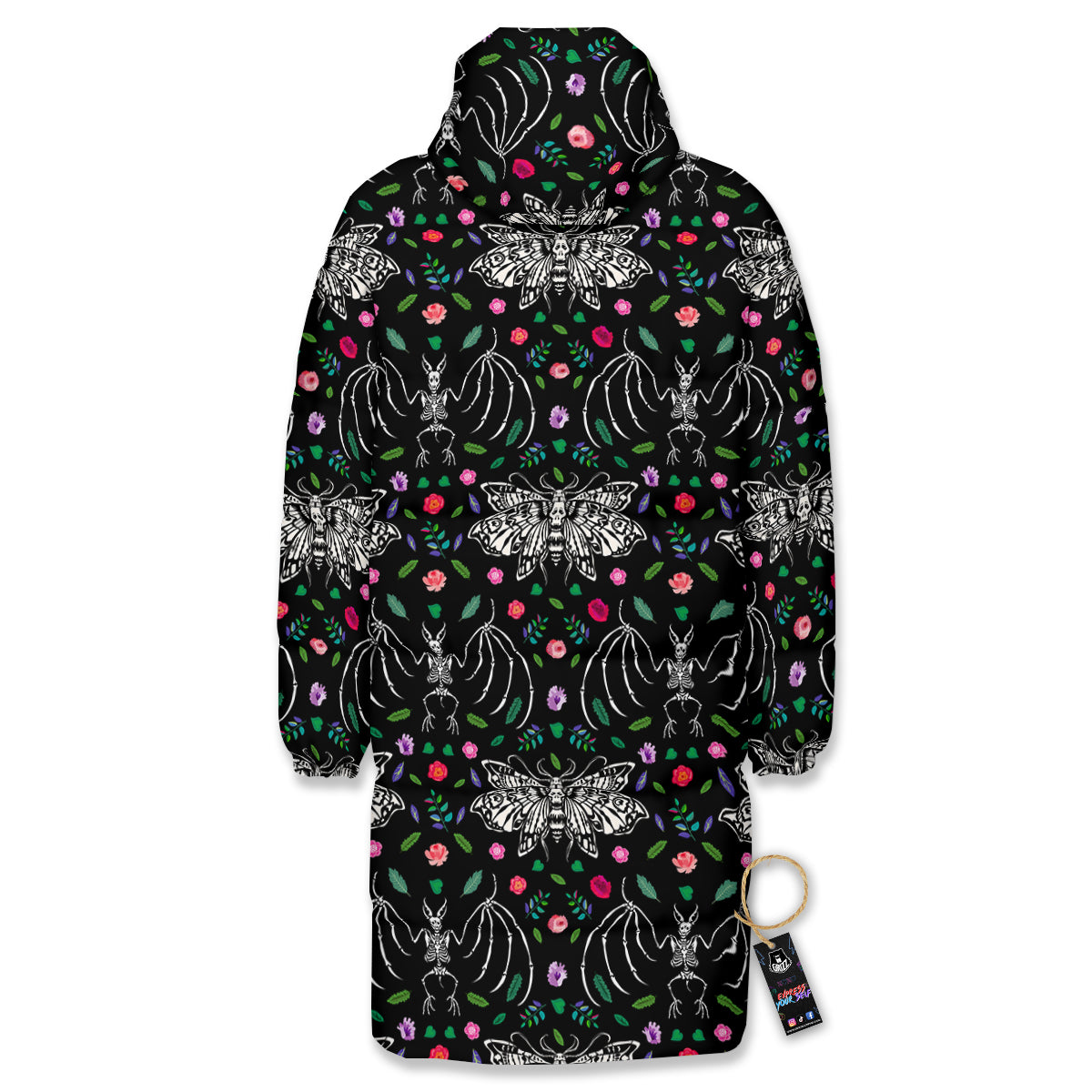 Butterflies And Skeletons of Bats Print Pattern Long Down Jacket