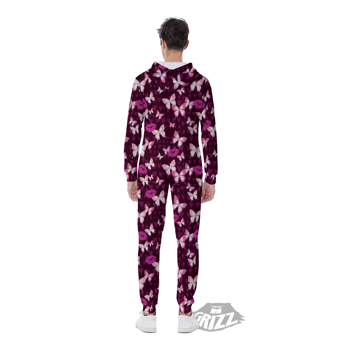 Butterfly And Girly Heart Print Pattern Men's Jumpsuit-grizzshop