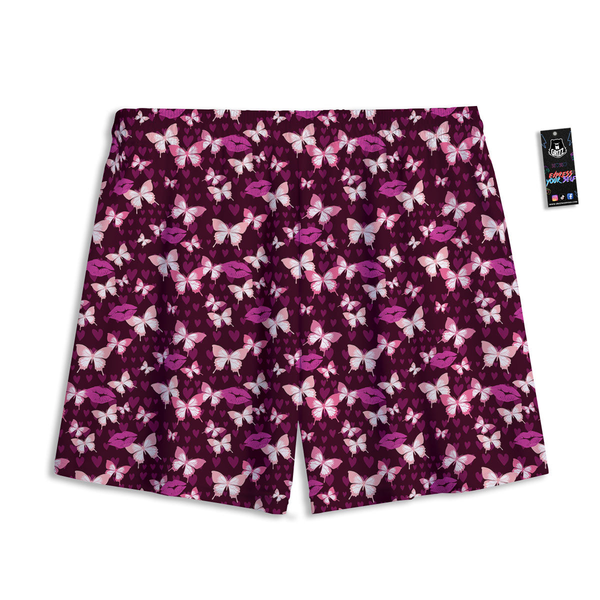 Butterfly And Girly Heart Print Pattern Mesh Shorts