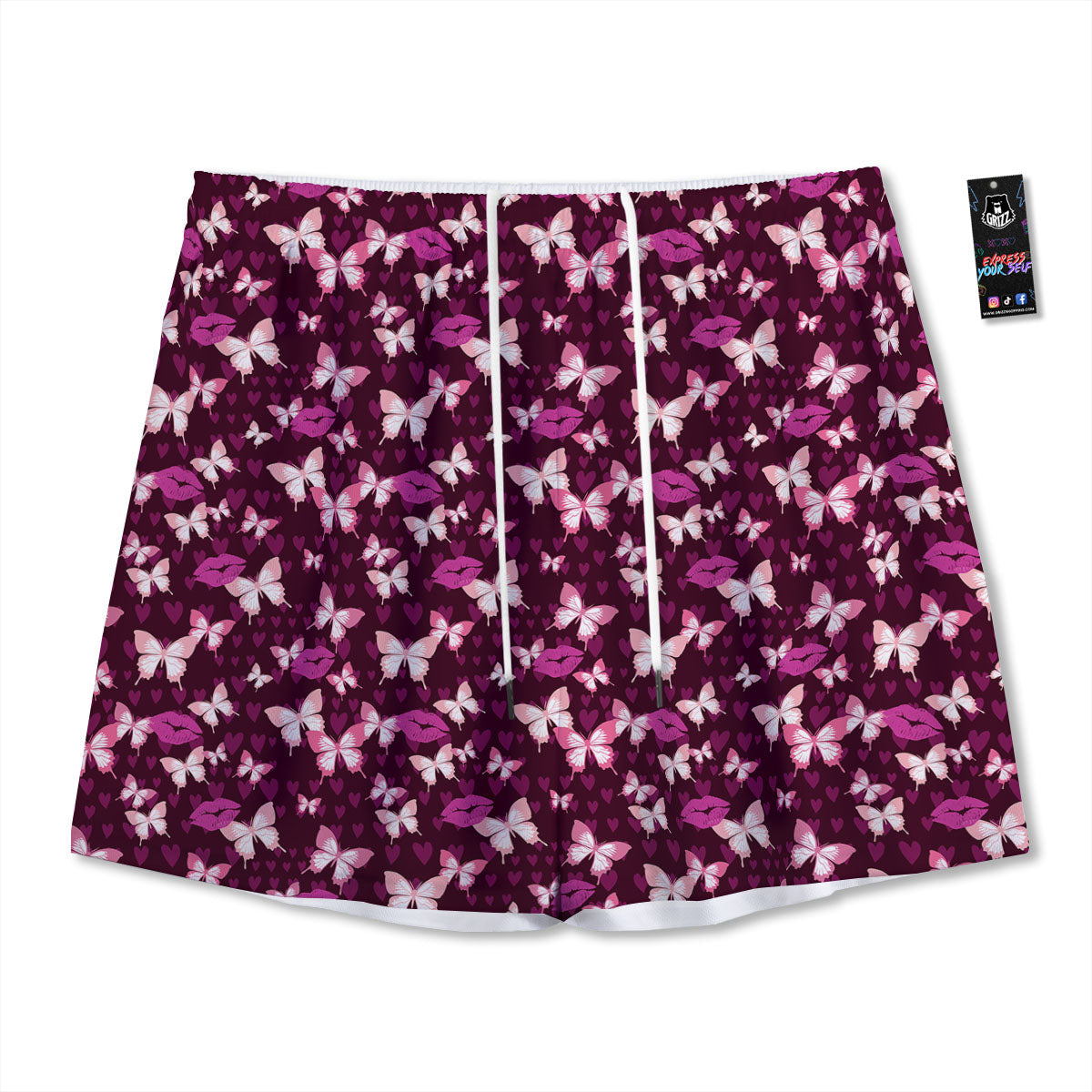 Butterfly And Girly Heart Print Pattern Mesh Shorts