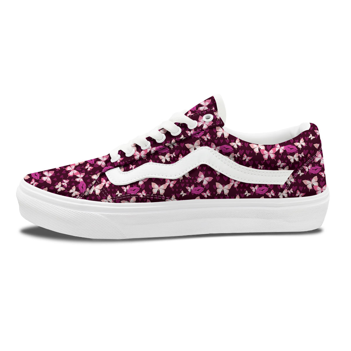 Butterfly And Girly Heart Print Pattern Skate Shoes-grizzshop
