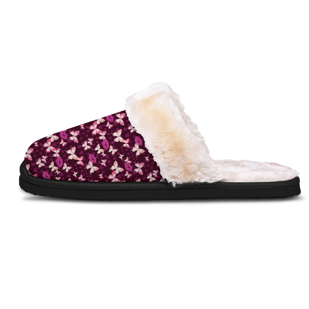 Butterfly And Girly Heart Print Pattern Slippers-grizzshop