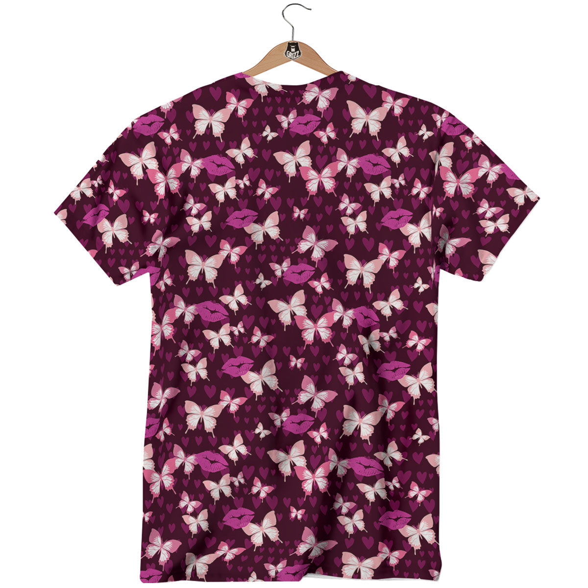 Butterfly And Girly Heart Print Pattern T-Shirt-grizzshop