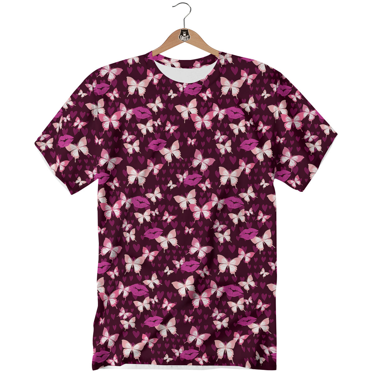 Butterfly And Girly Heart Print Pattern T-Shirt-grizzshop