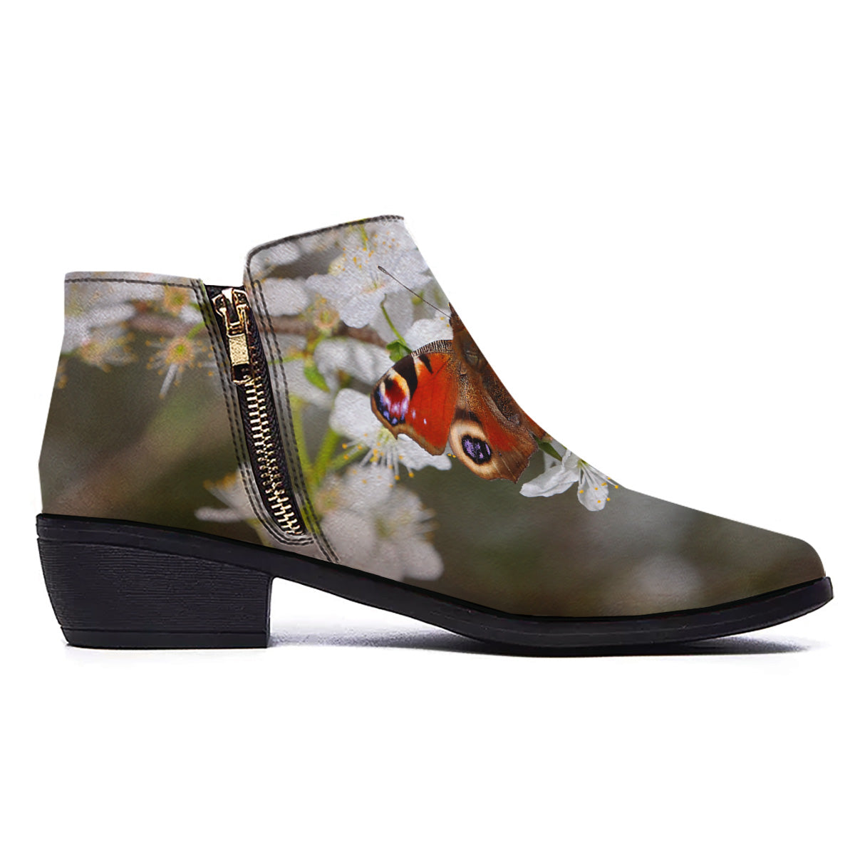 Butterfly Blossom Flower Print Ankle Boots-grizzshop