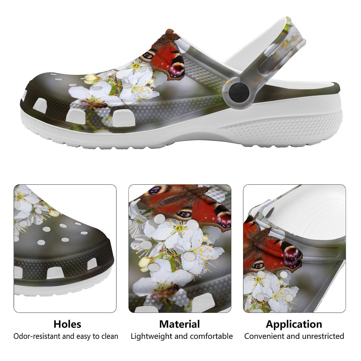 Butterfly Blossom Flower Print Clog-grizzshop