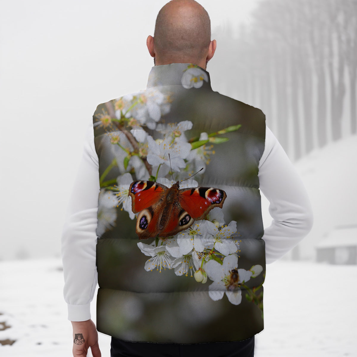 Butterfly Blossom Flower Print Down Vest-grizzshop