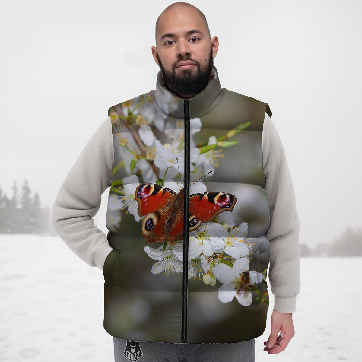 Butterfly Blossom Flower Print Down Vest-grizzshop