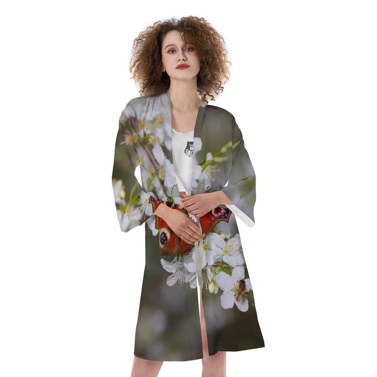 Butterfly Blossom Flower Print Kimono-grizzshop