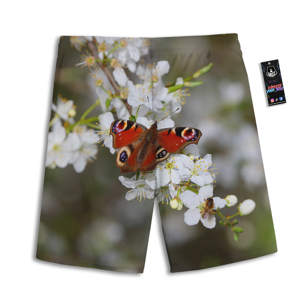Butterfly Blossom Flower Print Men's Athletic Shorts
