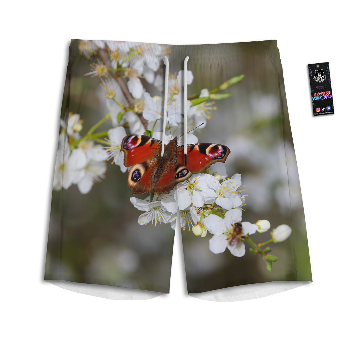 Butterfly Blossom Flower Print Men's Athletic Shorts