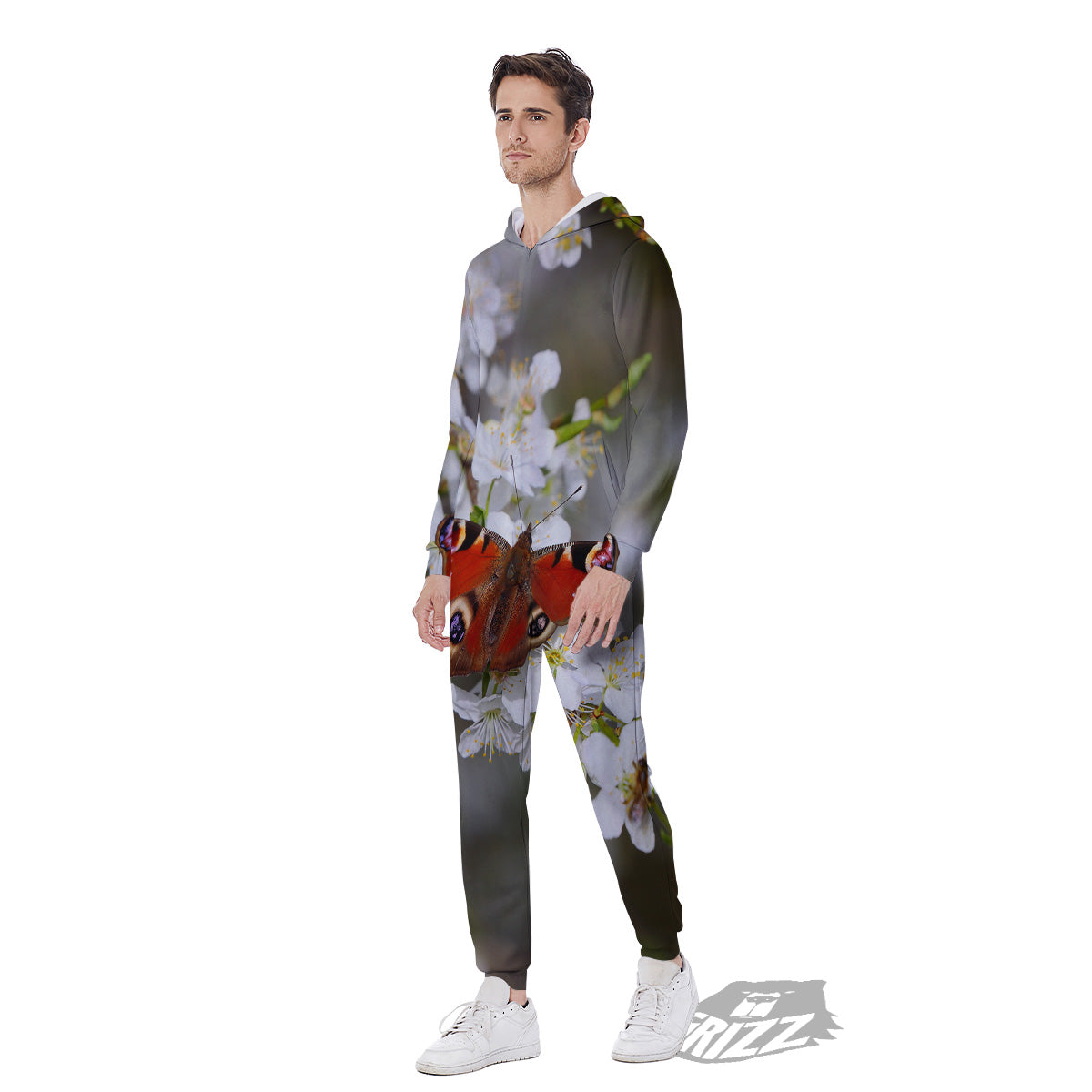 Butterfly Blossom Flower Print Men's Jumpsuit-grizzshop