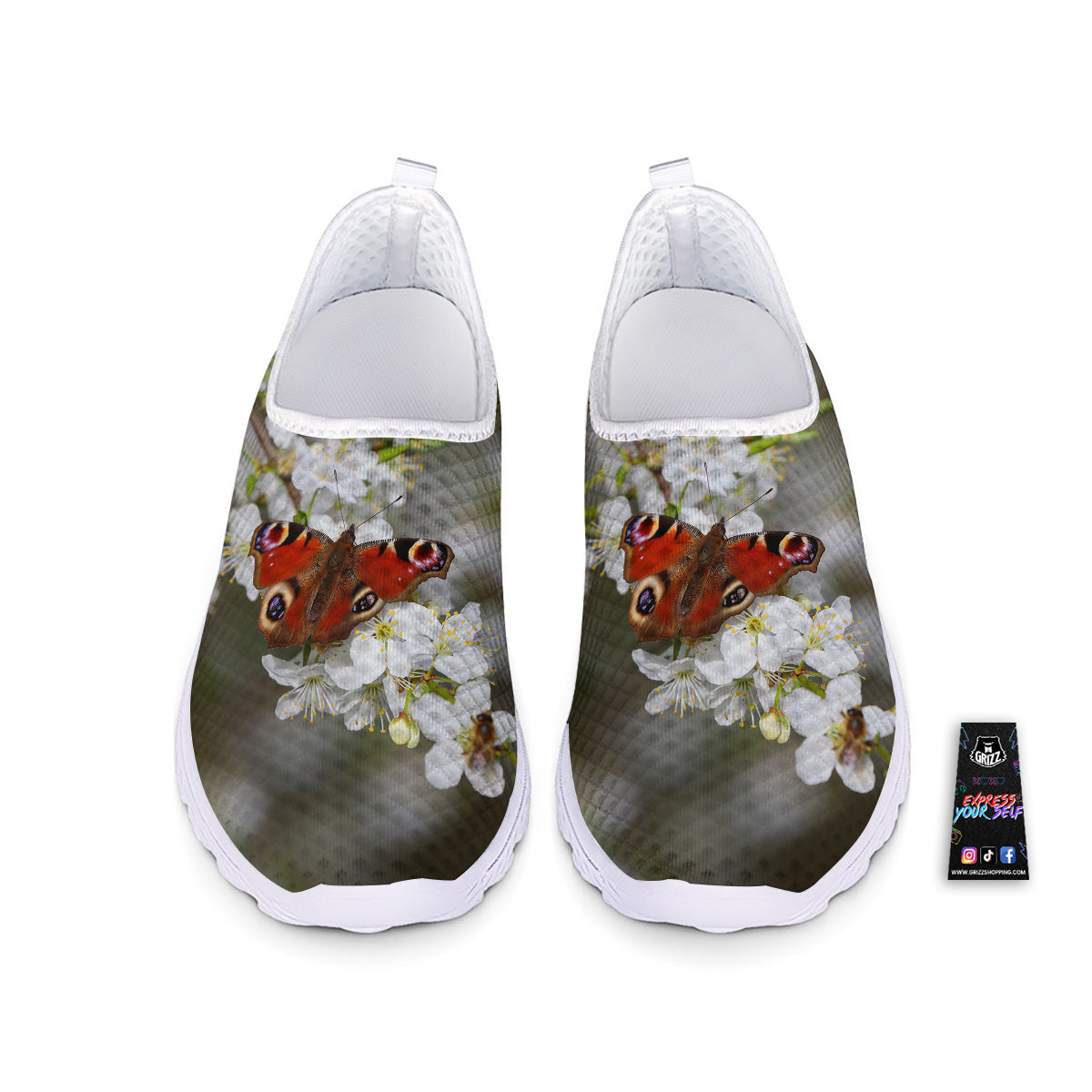Butterfly Blossom Flower Print Nurse Shoes-grizzshop