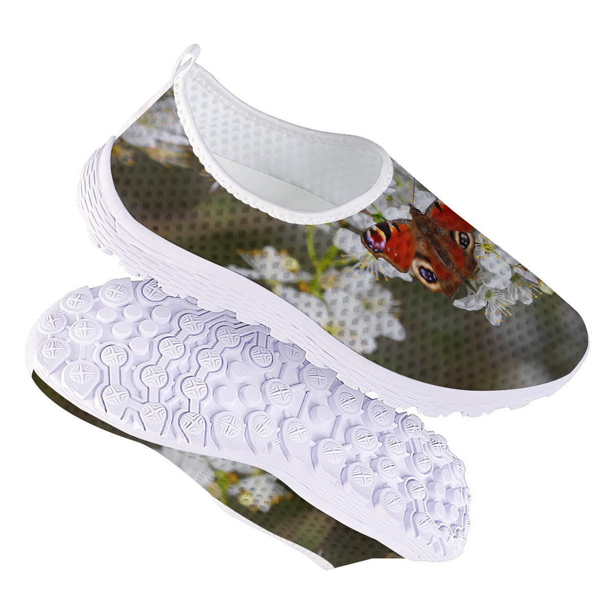 Butterfly Blossom Flower Print Nurse Shoes-grizzshop