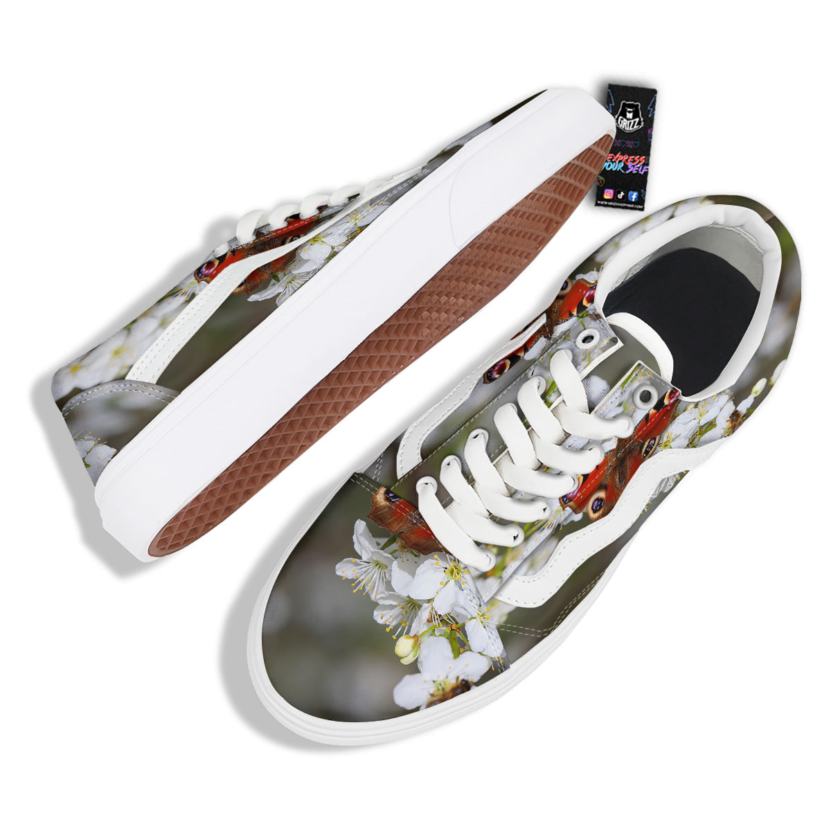Butterfly Blossom Flower Print Skate Shoes-grizzshop