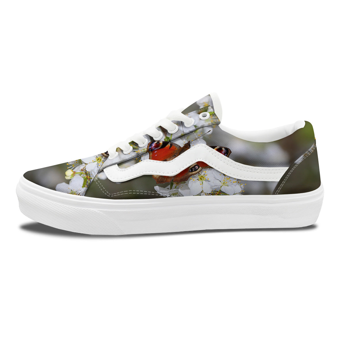 Butterfly Blossom Flower Print Skate Shoes-grizzshop