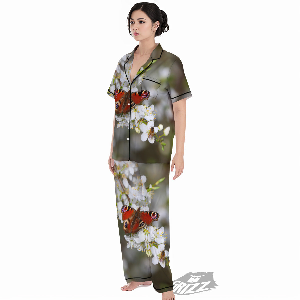 Butterfly Blossom Flower Print Women's Pajamas Set-grizzshop