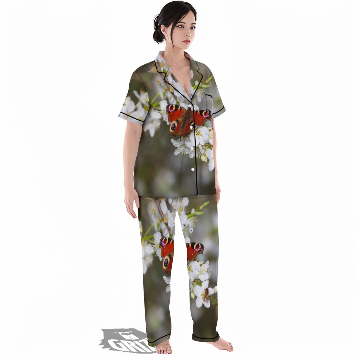 Butterfly Blossom Flower Print Women's Pajamas Set-grizzshop
