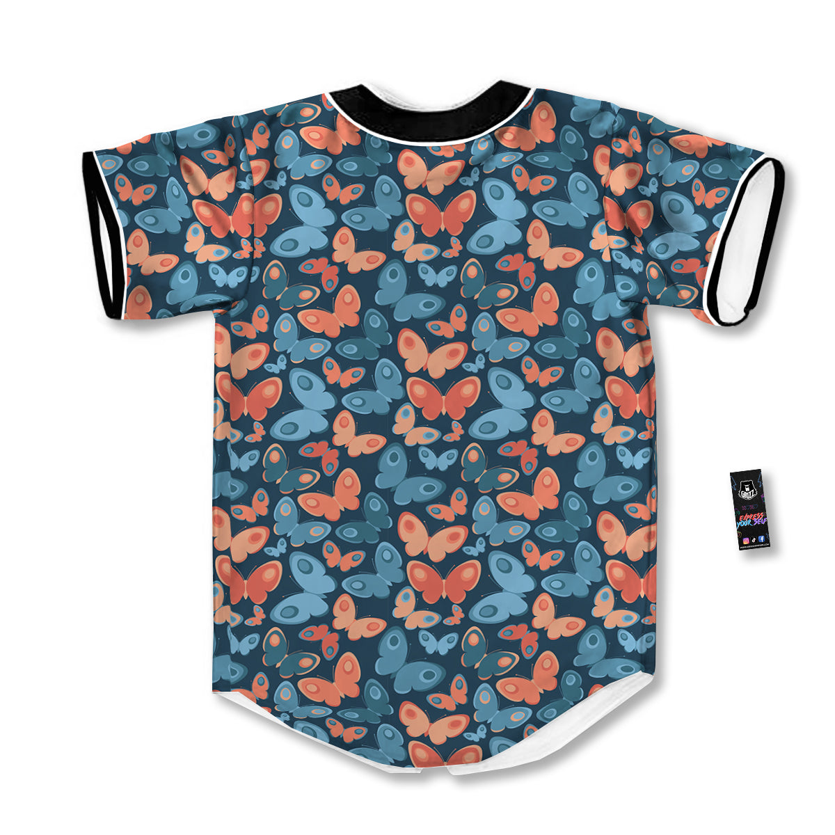 Butterfly Blue And Orange Print Baseball Jersey-grizzshop