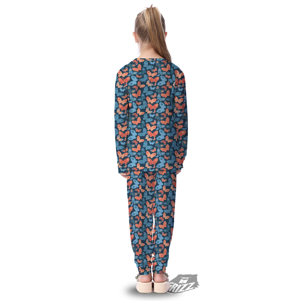 Butterfly Blue And Orange Print Kid's Pajamas-grizzshop