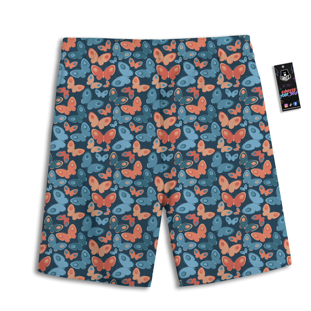 Butterfly Blue And Orange Print Men's Athletic Shorts