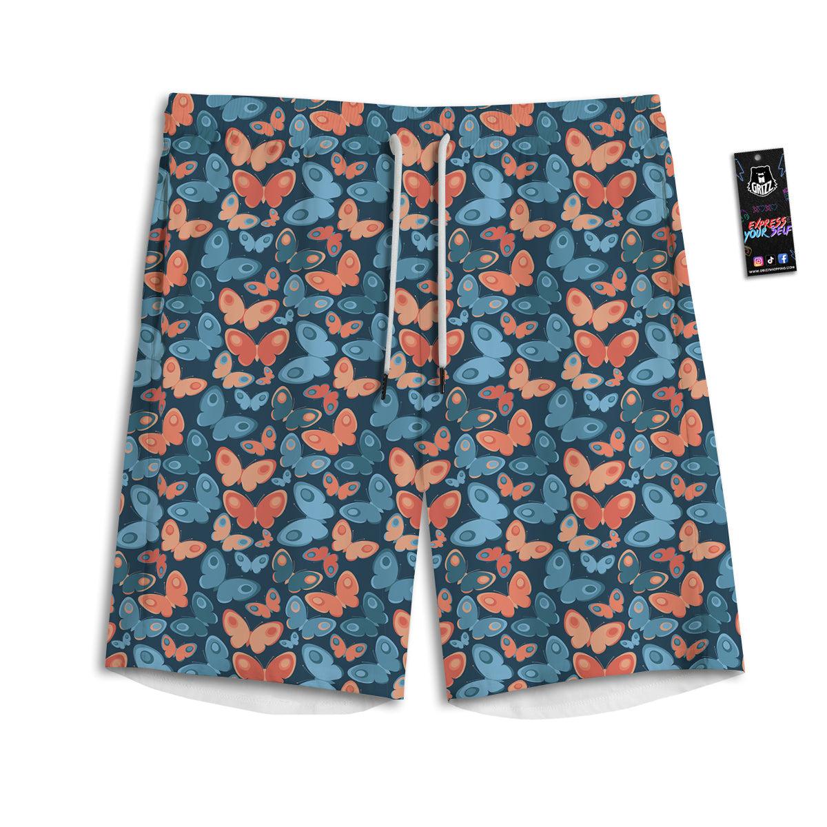Butterfly Blue And Orange Print Men's Athletic Shorts