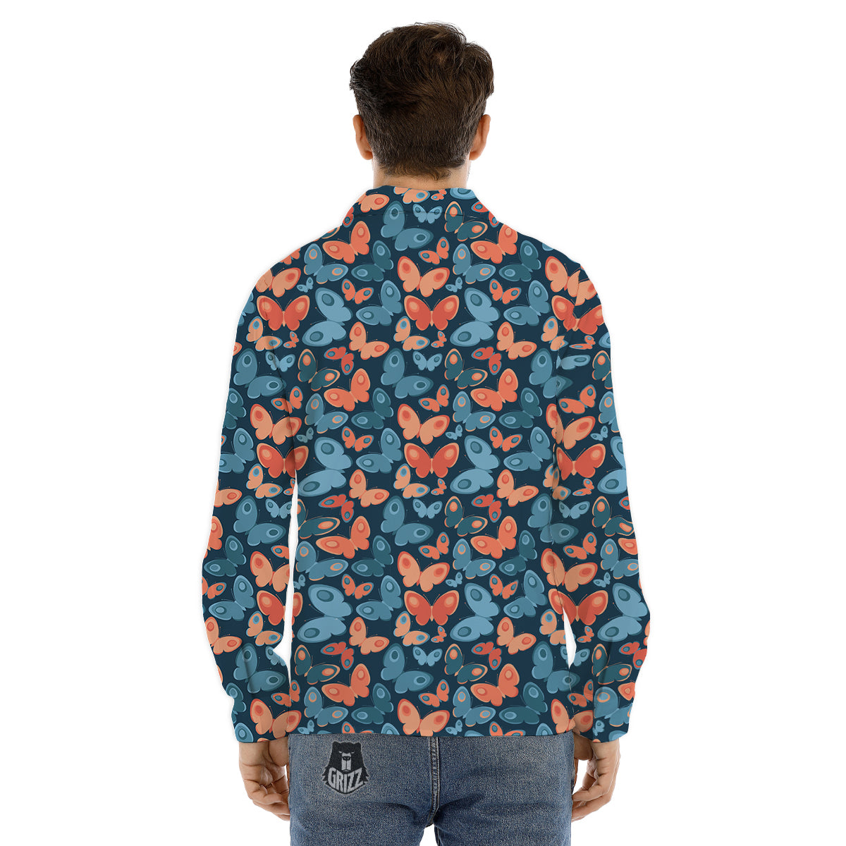 Butterfly Blue And Orange Print Men's Dress Shirts-grizzshop